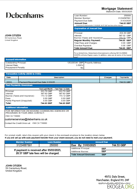 Relevé hypothécaire Debenhams au Royaume , Uni aux formats Word et PDF